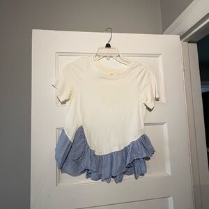 Maeve White and Blue Ruffle Blouse